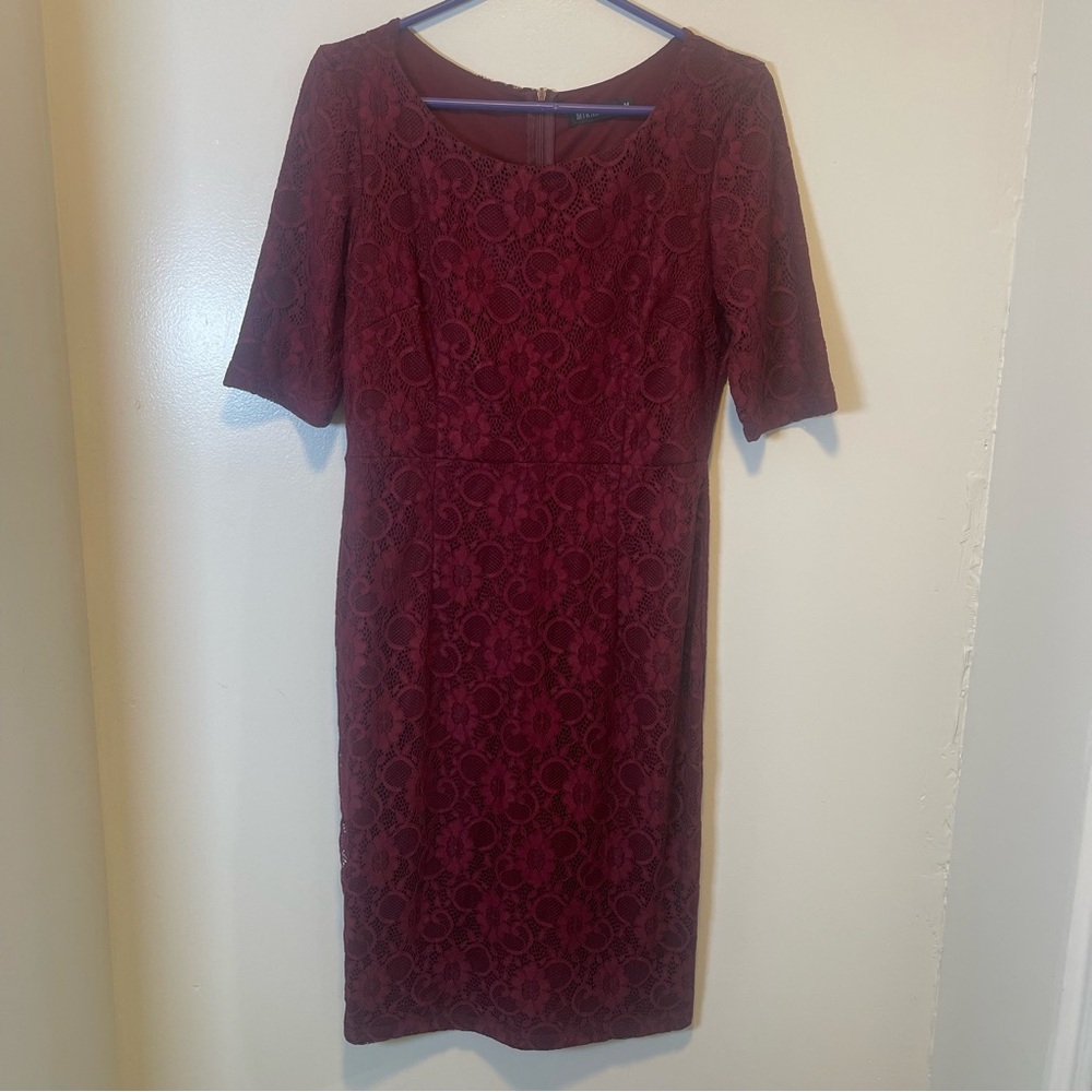 Mikarose maroon lace midi dress‎ women's size medium